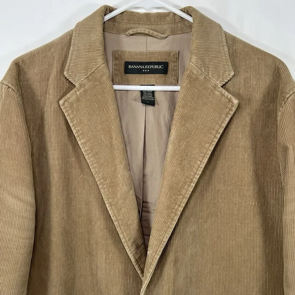 Banana Republic Corduroy Blazer Mens Size Large Tan Brown Three Button Lined